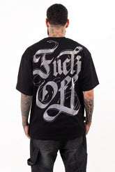 Camiseta over FUCK OFF p. plateada