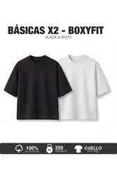 PACK X2-CAMISETAS BÁSICAS BOXY FIT -NEGRO Y BLANCO