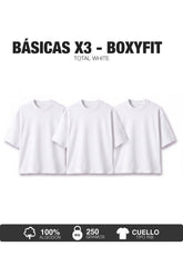 PACK X3- CAMISETAS BÁSICAS BOXY FIT - BLANCA