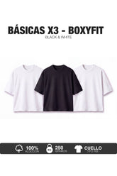 PACK X3- CAMISETAS BÁSICAS BOXY FIT- NEGRO Y BLANCO