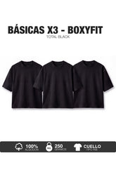 PACK X3- CAMISETAS BÁSICAS BOXY FIT- NEGRO