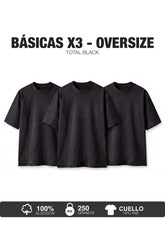 PACK X3-CAMISETAS BÁSICAS OVERSIZE -NEGRA