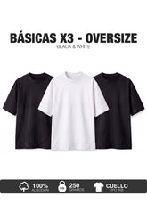 PACK X3-CAMISETAS BÁSICAS OVERSIZE -NEGRA Y BLANCA