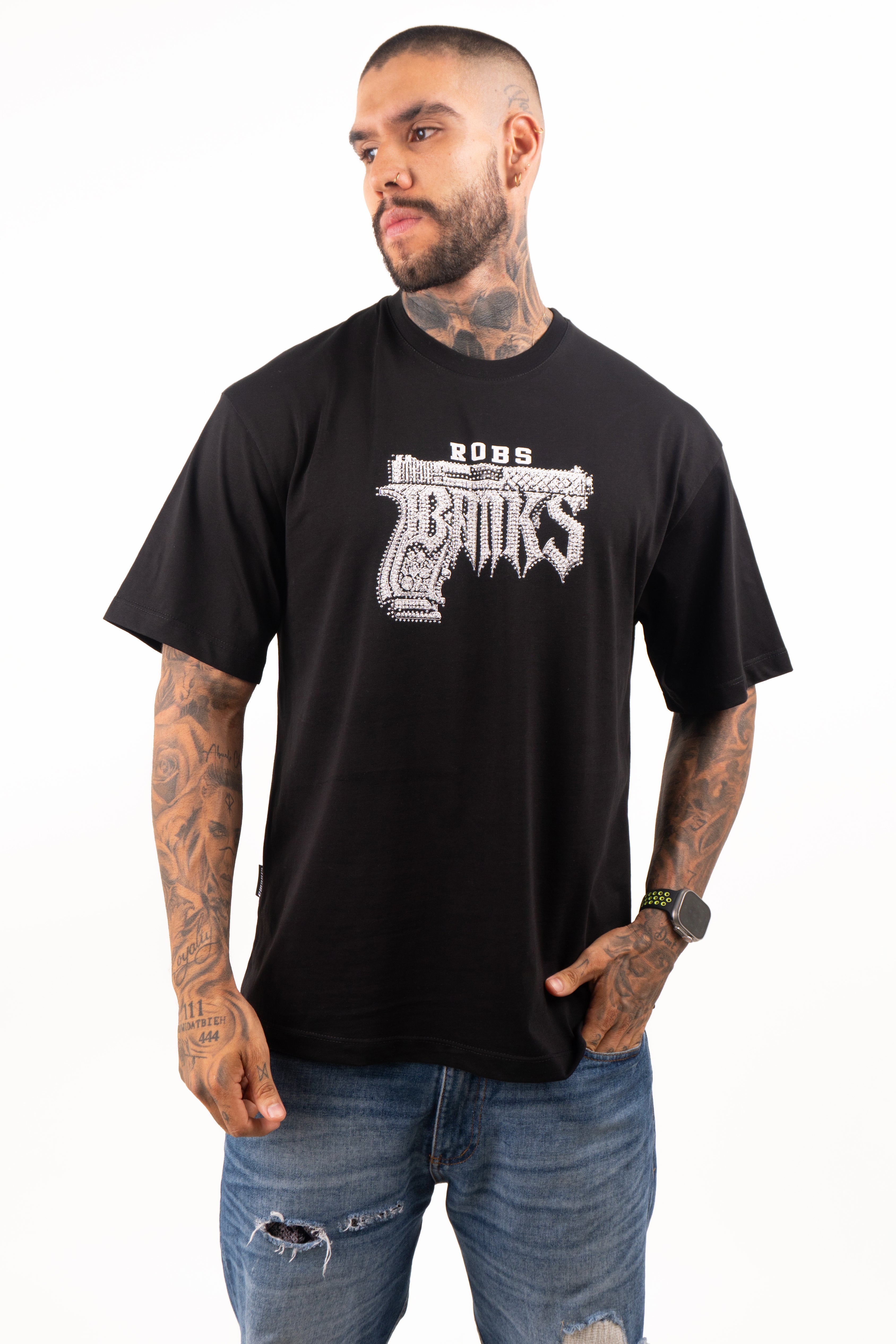 Camiseta over GANGSTA piedra plateada