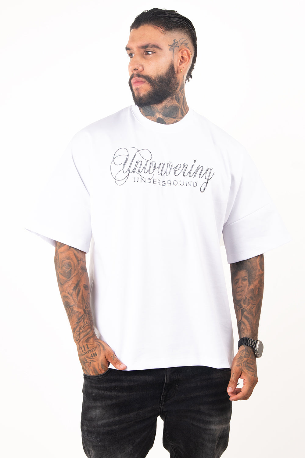 Camiseta over NEVER GIVE UP blanco