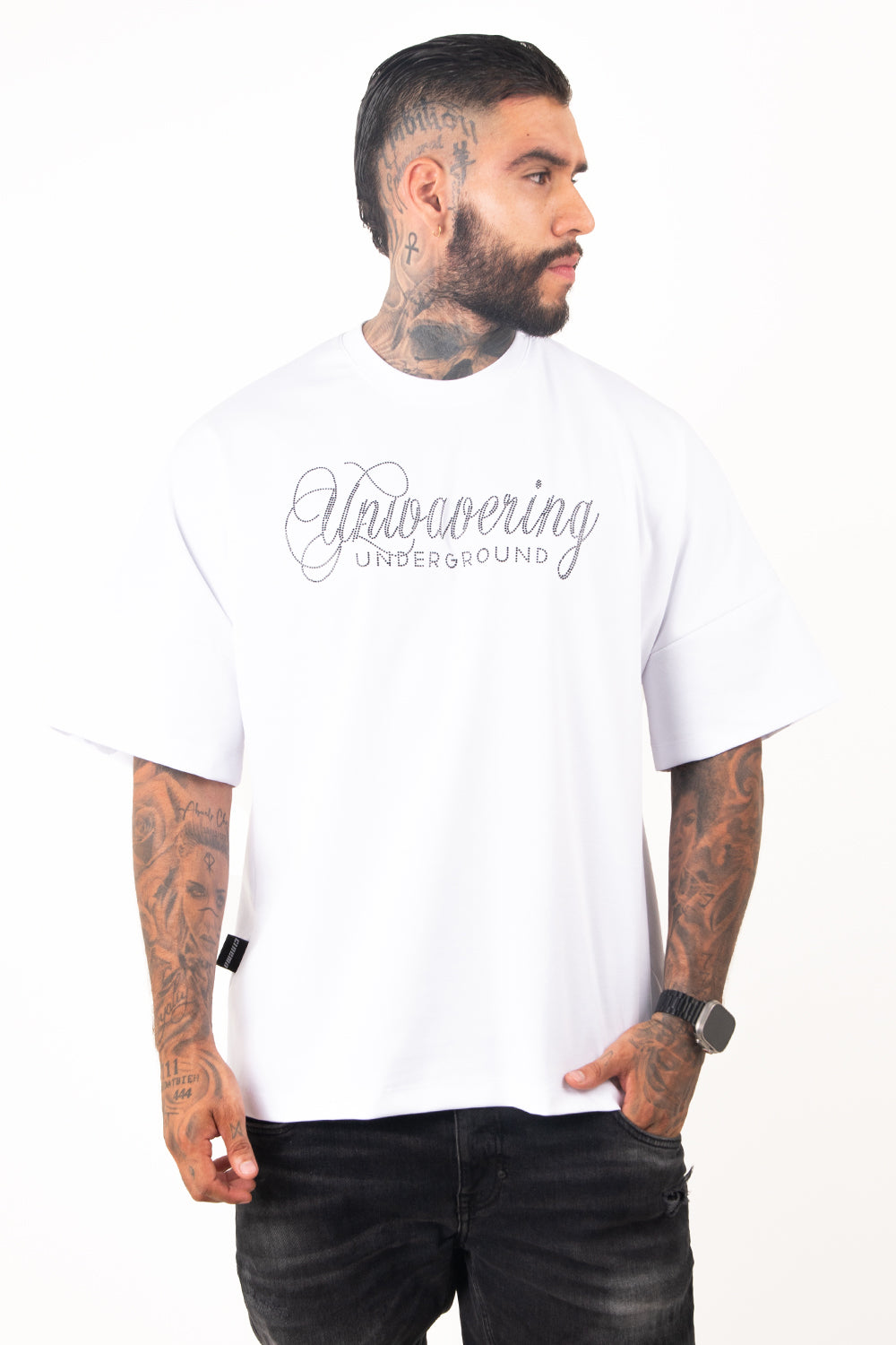 Camiseta over NEVER GIVE UP blanco