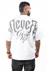 Camiseta over NEVER GIVE UP blanco