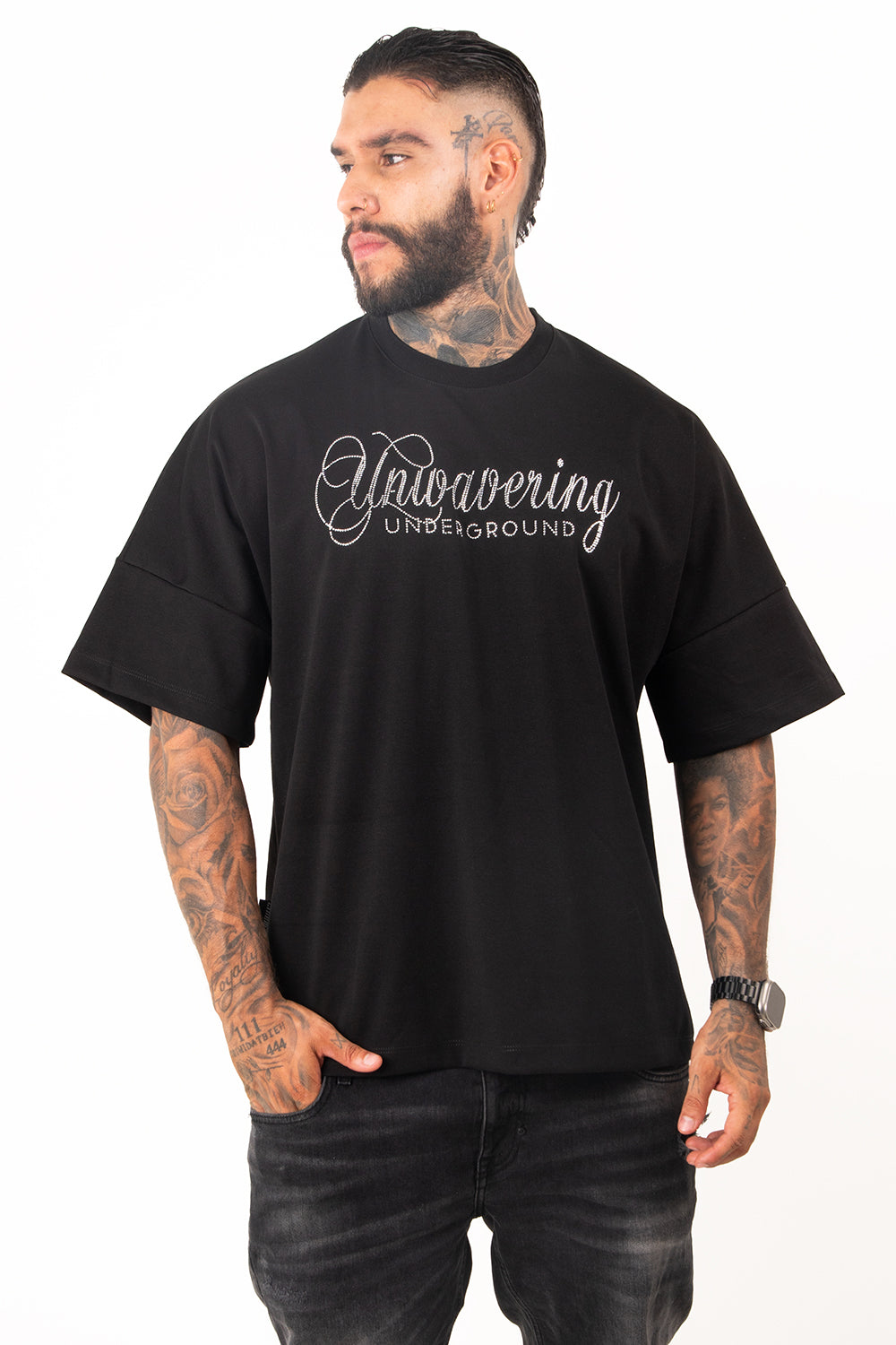 Camiseta over NEVER GIVE UP plata