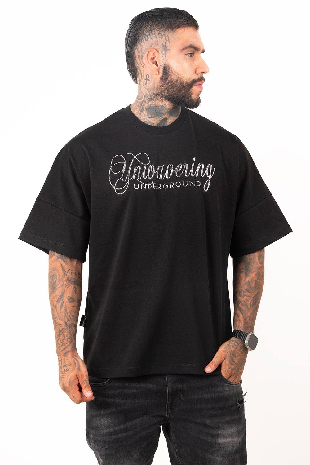 Camiseta over NEVER GIVE UP plata