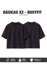 PACK X2 - CAMISETAS BÁSICAS BOXY FIT- NEGRO