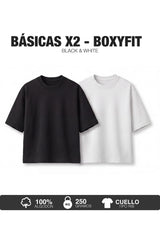 PACK X2-CAMISETAS BÁSICAS BOXY FIT -NEGRO Y BLANCO