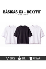 PACK X3- CAMISETAS BÁSICAS BOXY FIT- NEGRO Y BLANCO