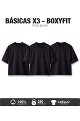PACK X3- CAMISETAS BÁSICAS BOXY FIT- NEGRO