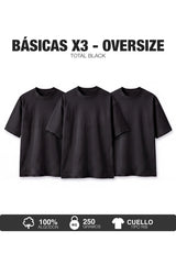 PACK X3-CAMISETAS BÁSICAS OVERSIZE -NEGRA
