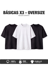 PACK X3-CAMISETAS BÁSICAS OVERSIZE -NEGRA Y BLANCA